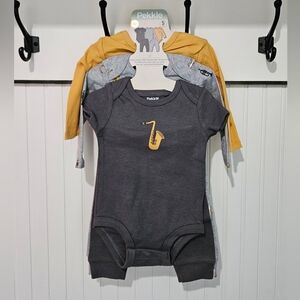 Pekkle Charcoal and Mustard Saxophone 5 Piece Baby Set, New with Tags, 6 Months